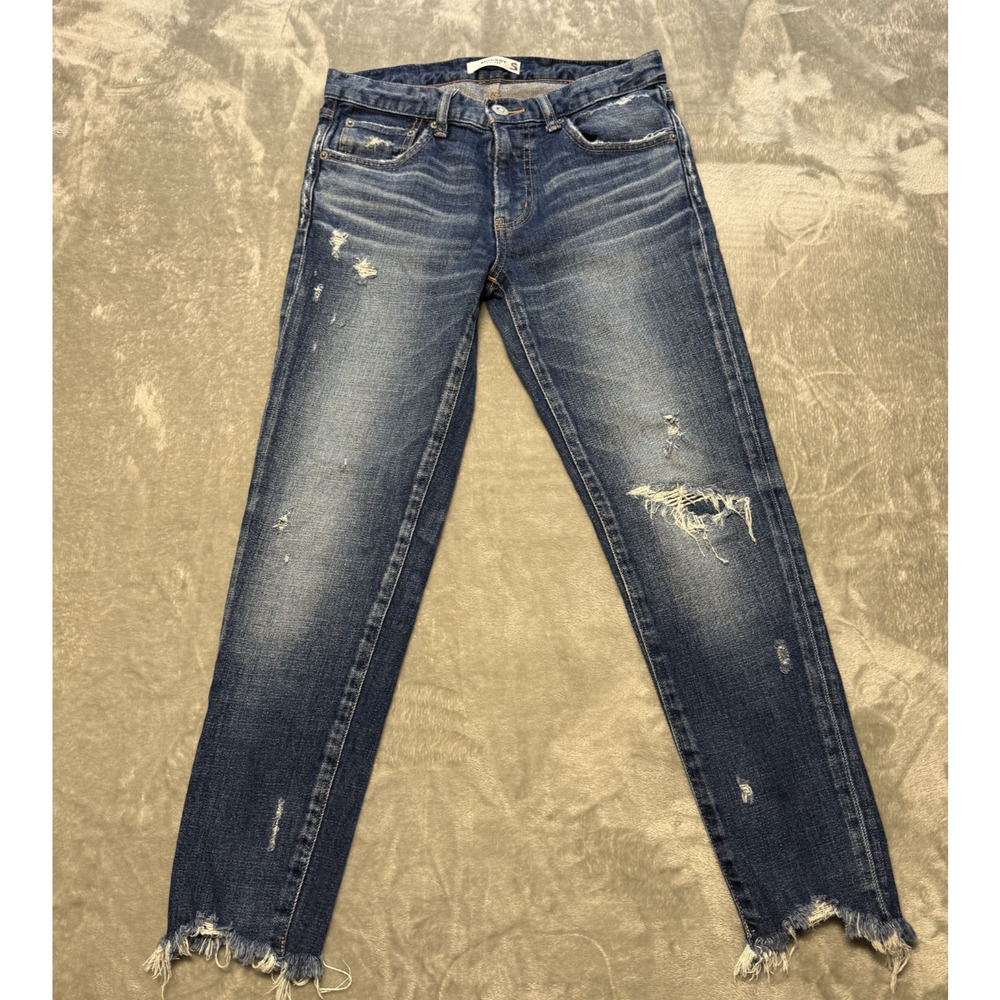 Moussy Vintage Jeans Women 26 Blue Button Fly Slim Straight Raw Hem Ankle Japan